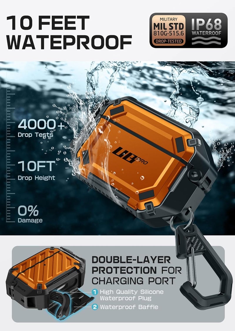 SupCase for AirPods Pro 3 Case with Lock & Carabiner, [IP68 Waterproof] [Military-Grade Protection] [Supports Wireless Charging] Anti-Scratch Hard Shell Cover for AirPods Pro 3rd Gen, Coral - Image 3